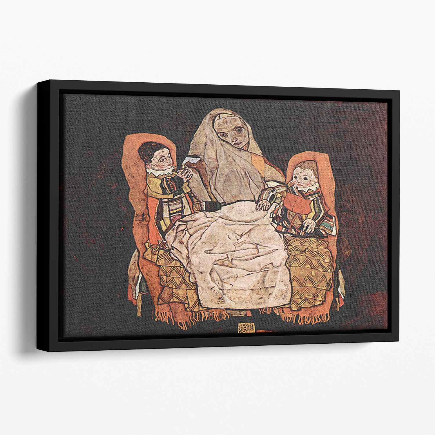 Parent with two children the mother by Egon Schiele Floating Framed Canvas