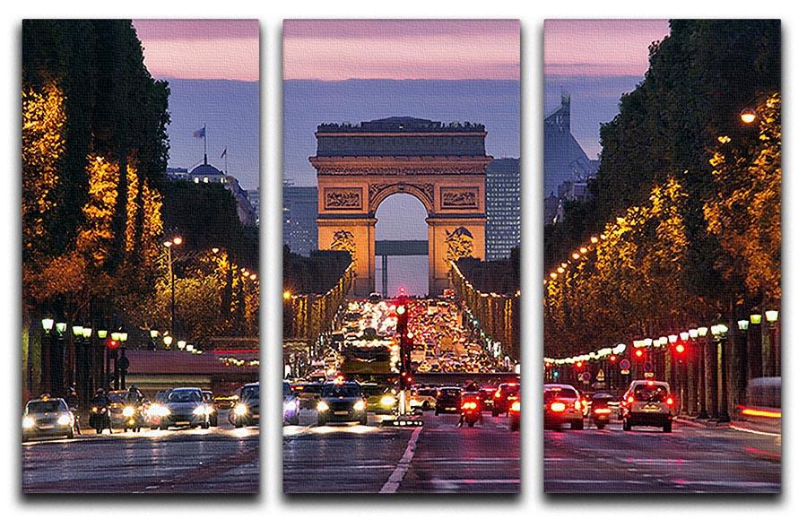 Paris Champs Elysees at night 3 Split Panel Canvas Print - Canvas Art Rocks - 1