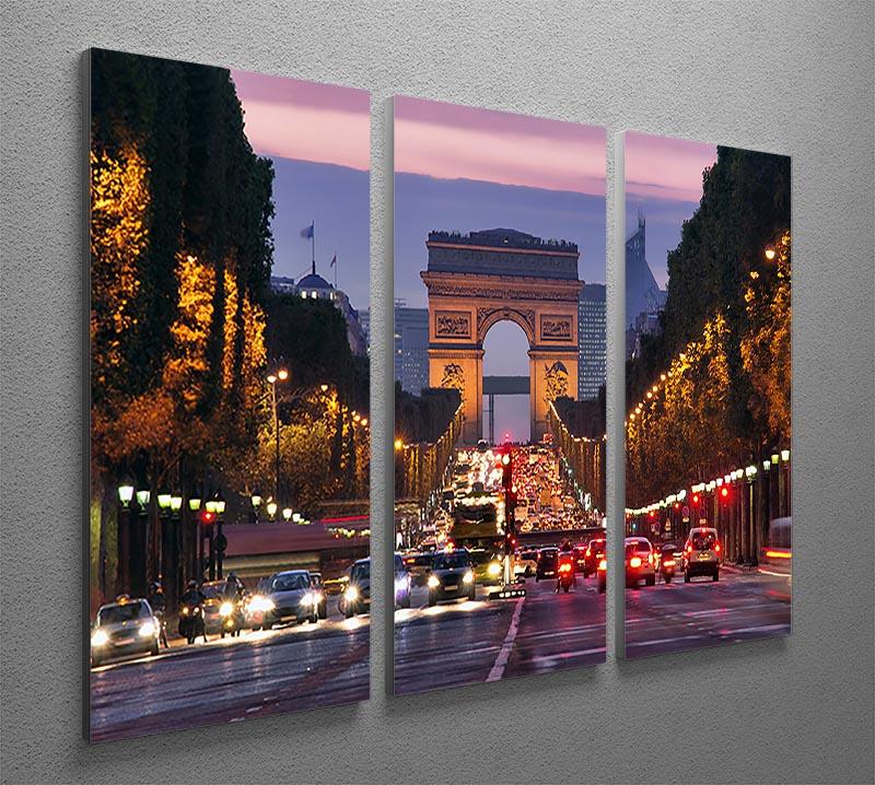 Paris Champs Elysees at night 3 Split Panel Canvas Print - Canvas Art Rocks - 2