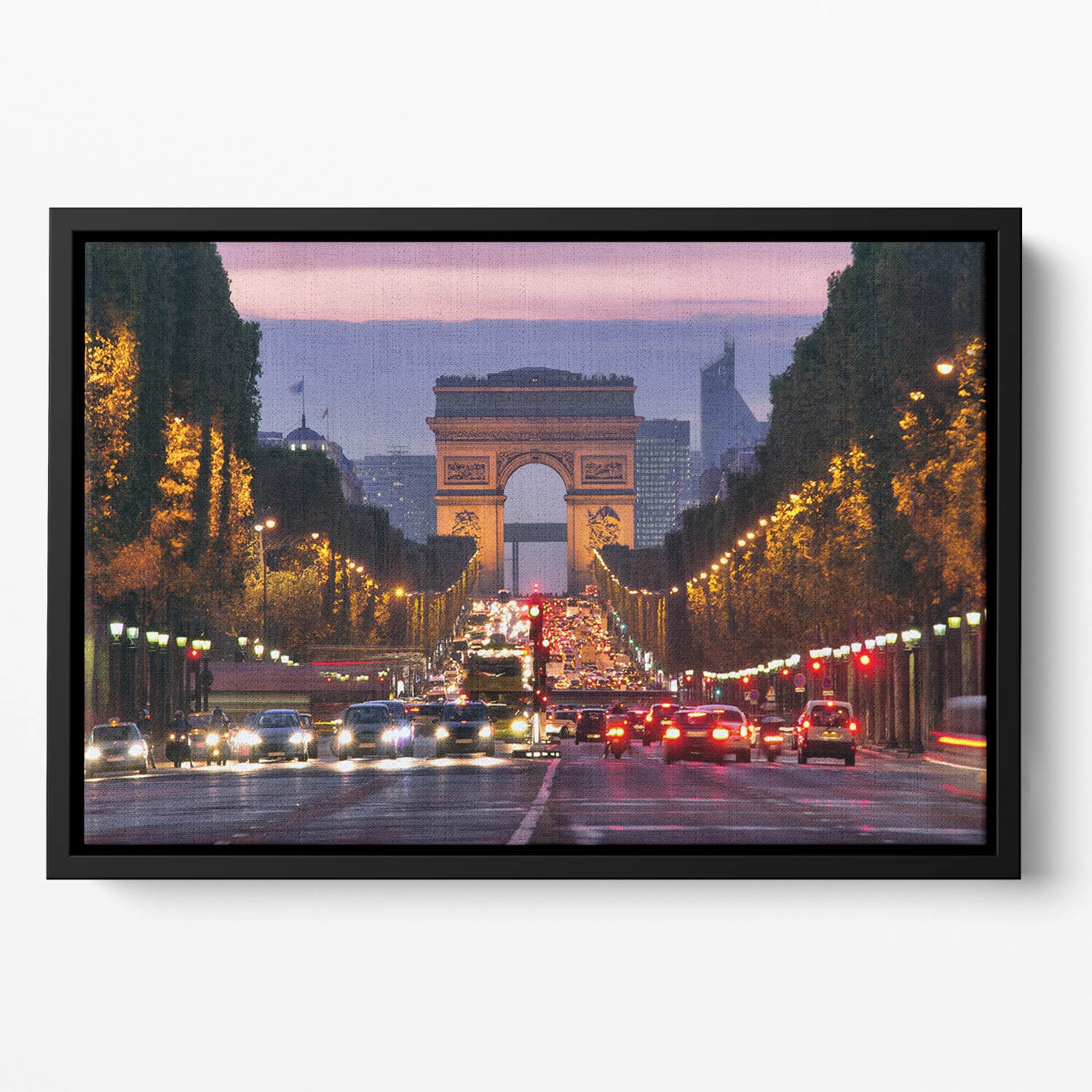 Paris Champs Elysees at night Floating Framed Canvas