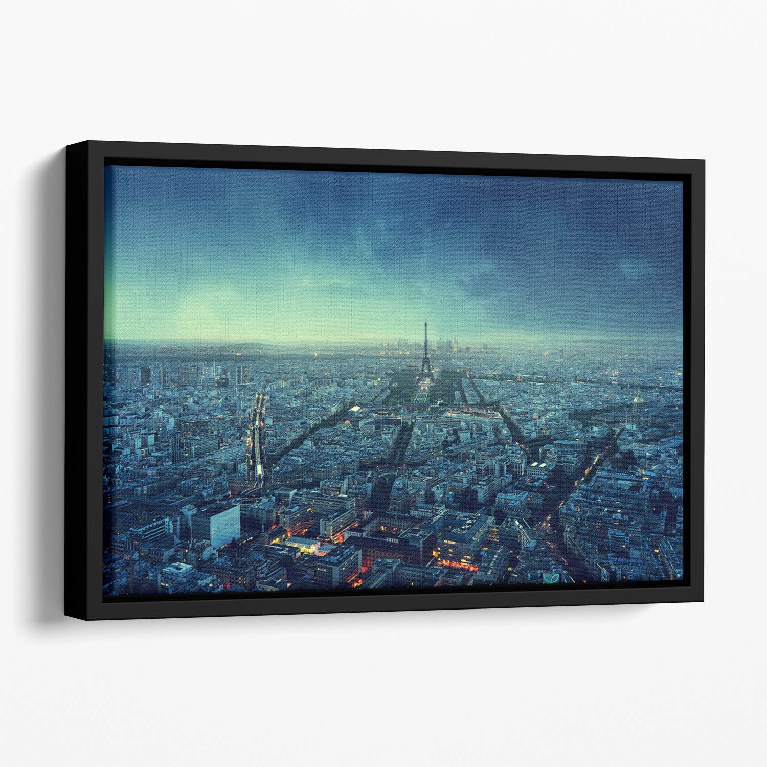 Paris skyline at sunset Floating Framed Canvas