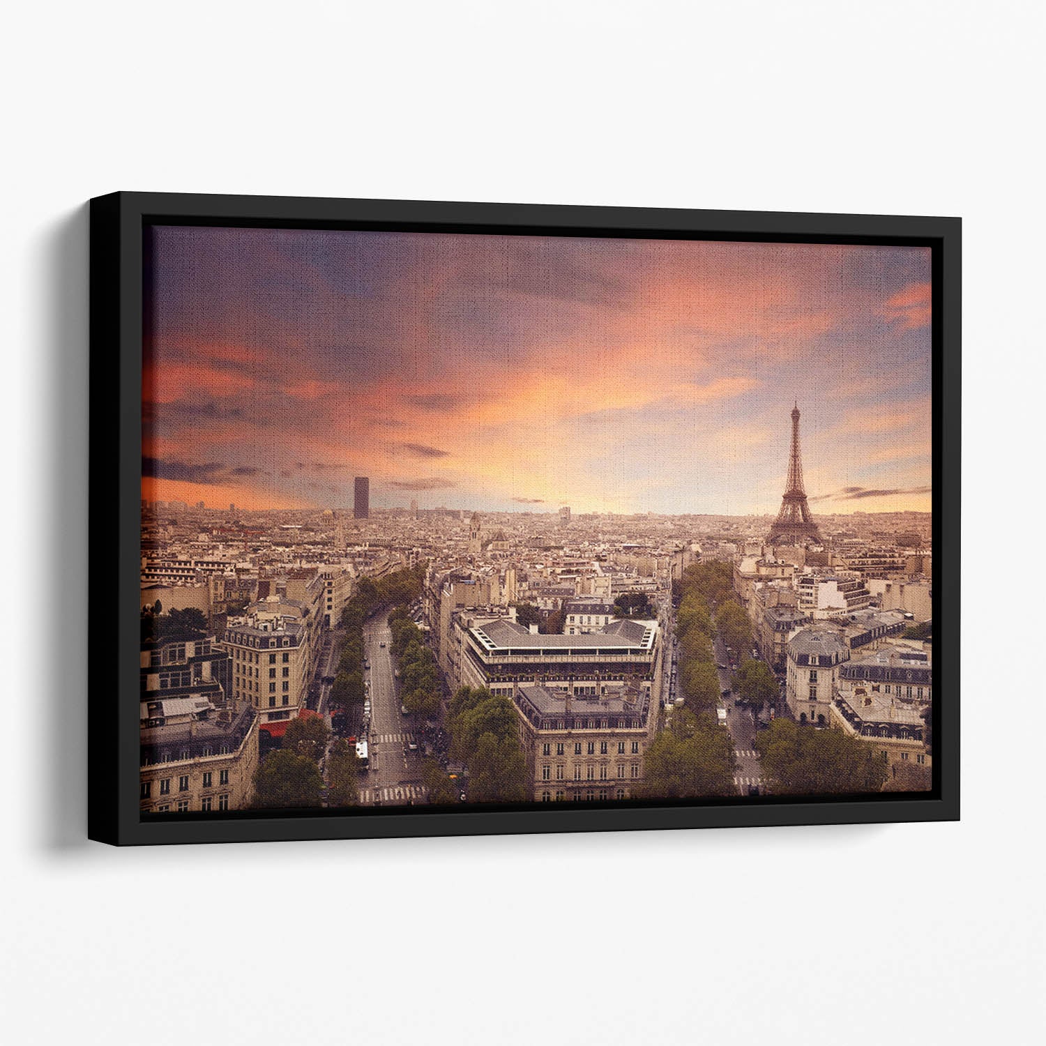 Paris sunset Skyline Floating Framed Canvas