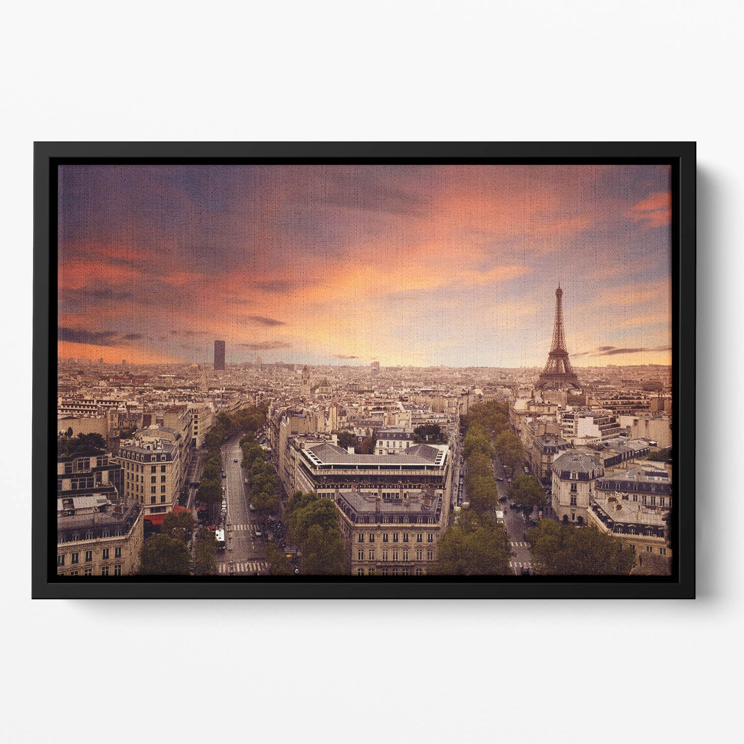Paris sunset Skyline Floating Framed Canvas