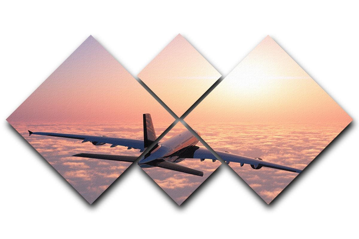 Passenger plane above the clouds 4 Square Multi Panel Canvas  - Canvas Art Rocks - 1