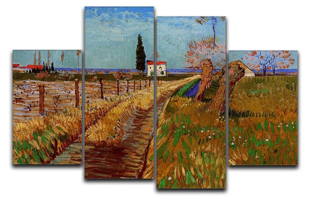 Path Through a Field with Willows by Van Gogh 4 Split Panel Canvas  - Canvas Art Rocks - 1