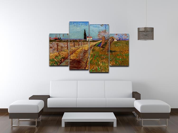 Path Through a Field with Willows by Van Gogh 4 Split Panel Canvas - Canvas Art Rocks - 3