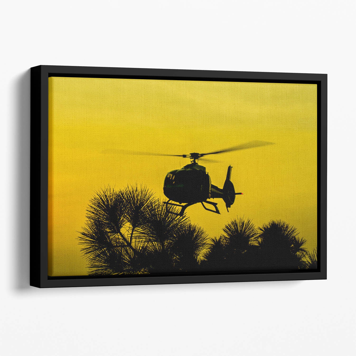 Patrol Helicopter flying in the sky Floating Framed Canvas