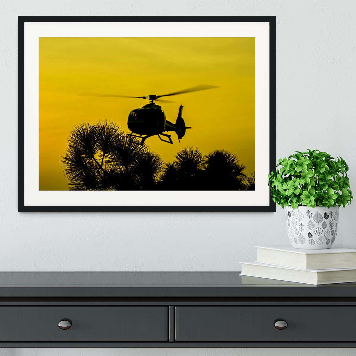 Patrol Helicopter flying in the sky Framed Print - Canvas Art Rocks - 1