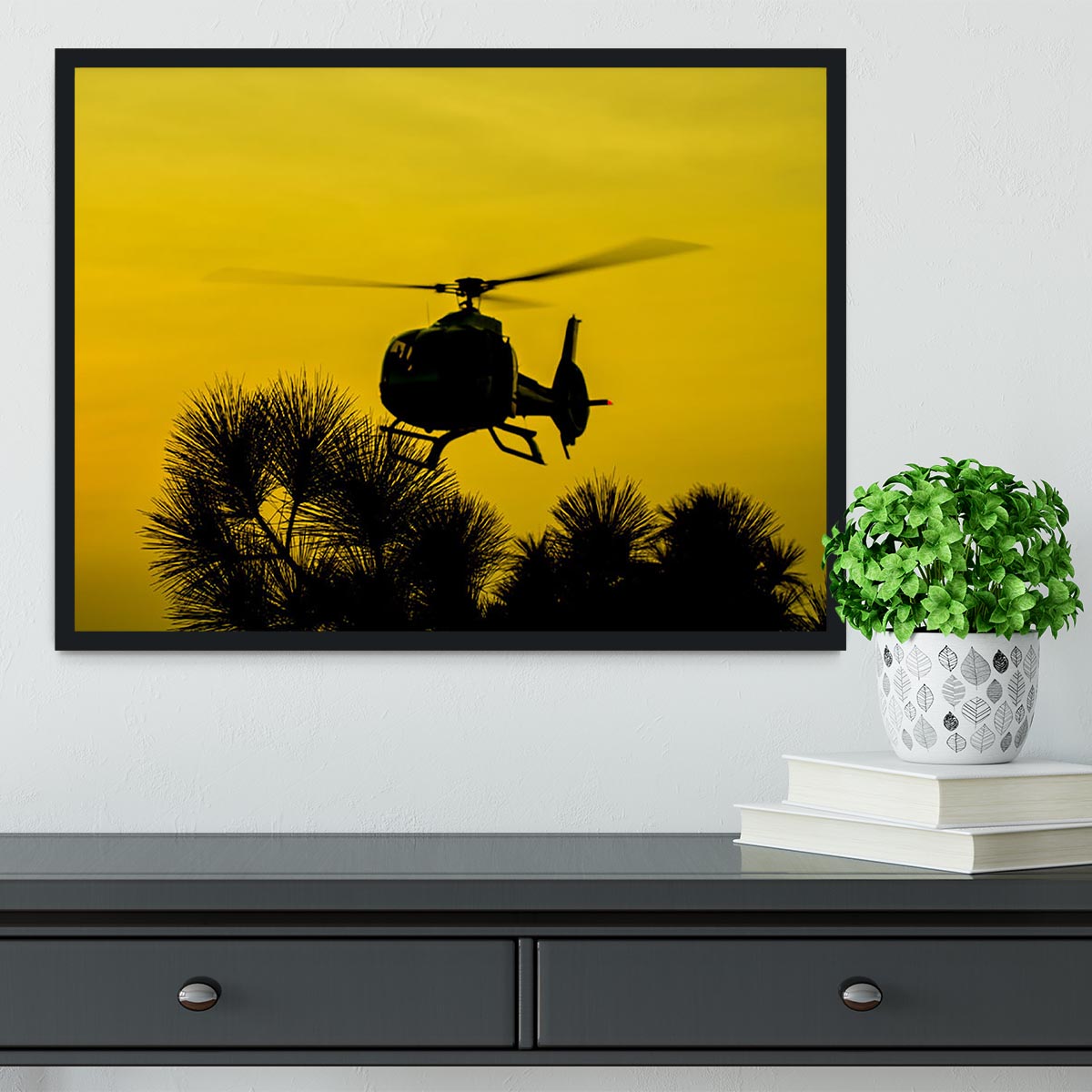 Patrol Helicopter flying in the sky Framed Print - Canvas Art Rocks - 2
