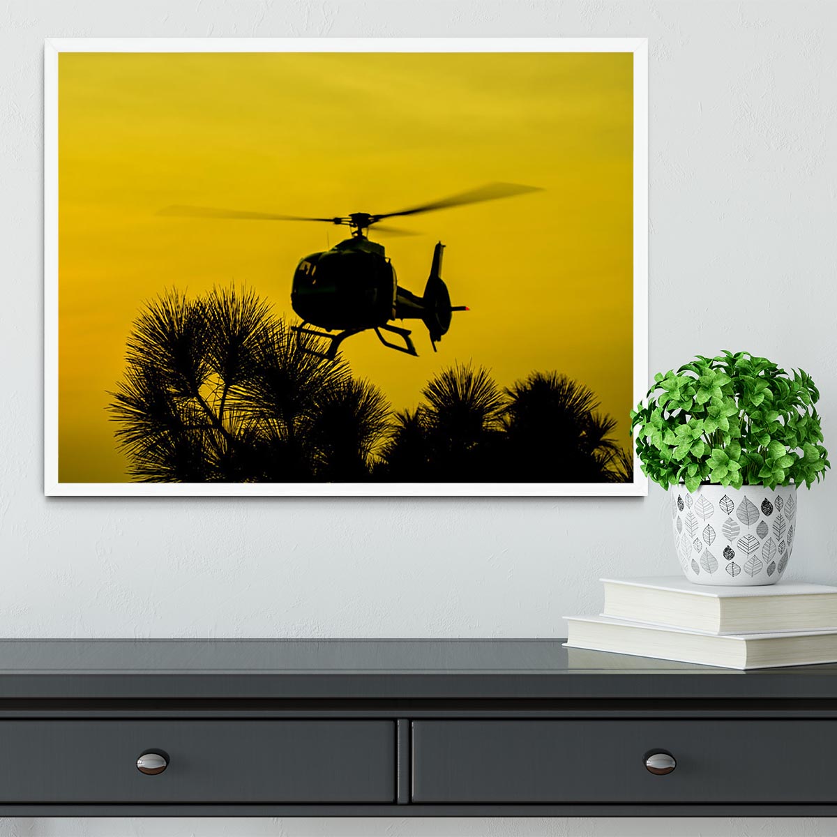 Patrol Helicopter flying in the sky Framed Print - Canvas Art Rocks -6