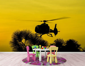 Patrol Helicopter flying in the sky Wall Mural Wallpaper - Canvas Art Rocks - 3