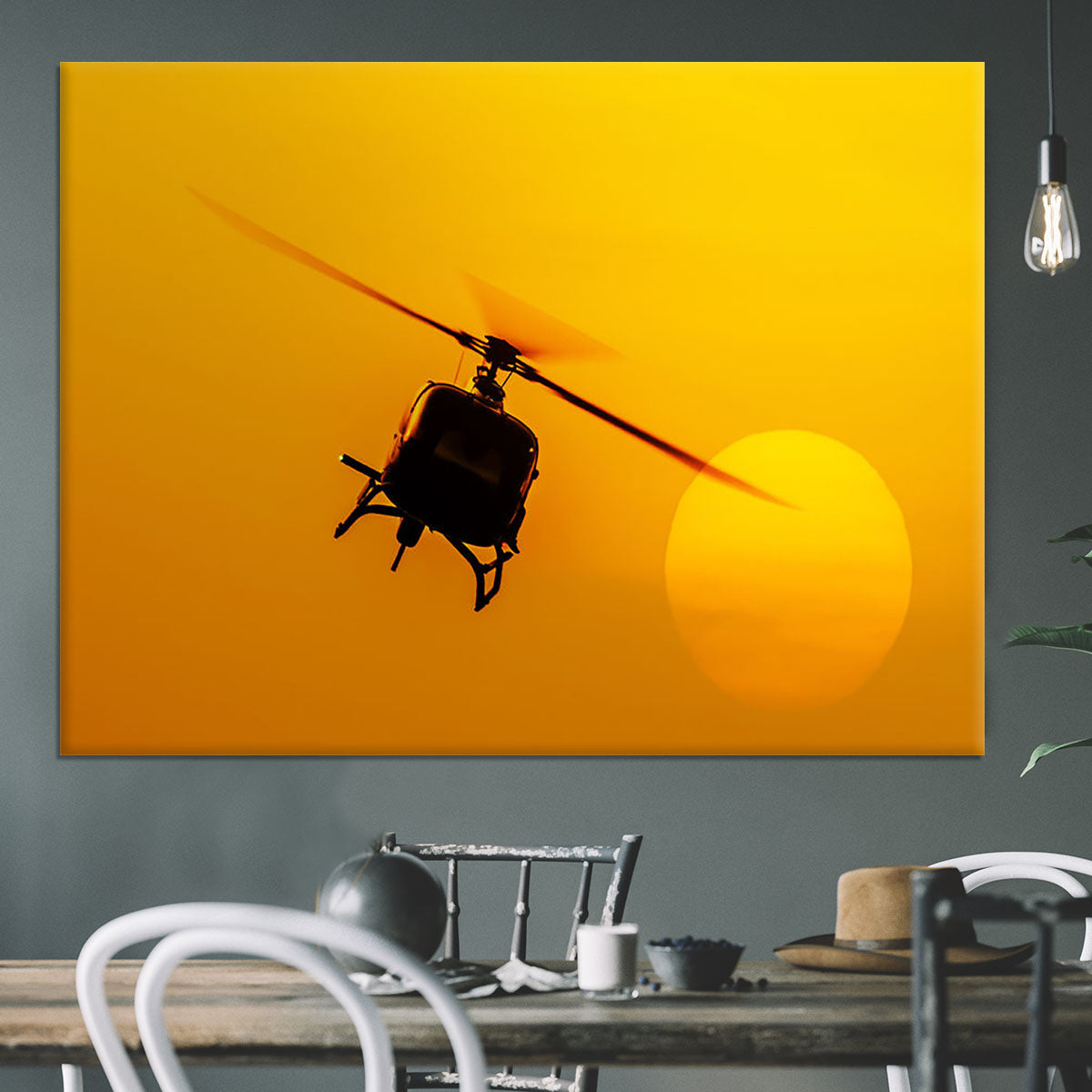 Patrol helicopter flying in sunset Canvas Print or Poster - Canvas Art Rocks - 3