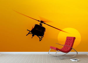 Patrol helicopter flying in sunset Wall Mural Wallpaper - Canvas Art Rocks - 2