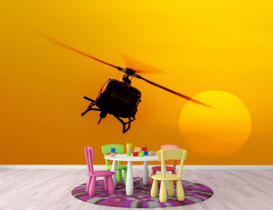 Patrol helicopter flying in sunset Wall Mural Wallpaper - Canvas Art Rocks - 3