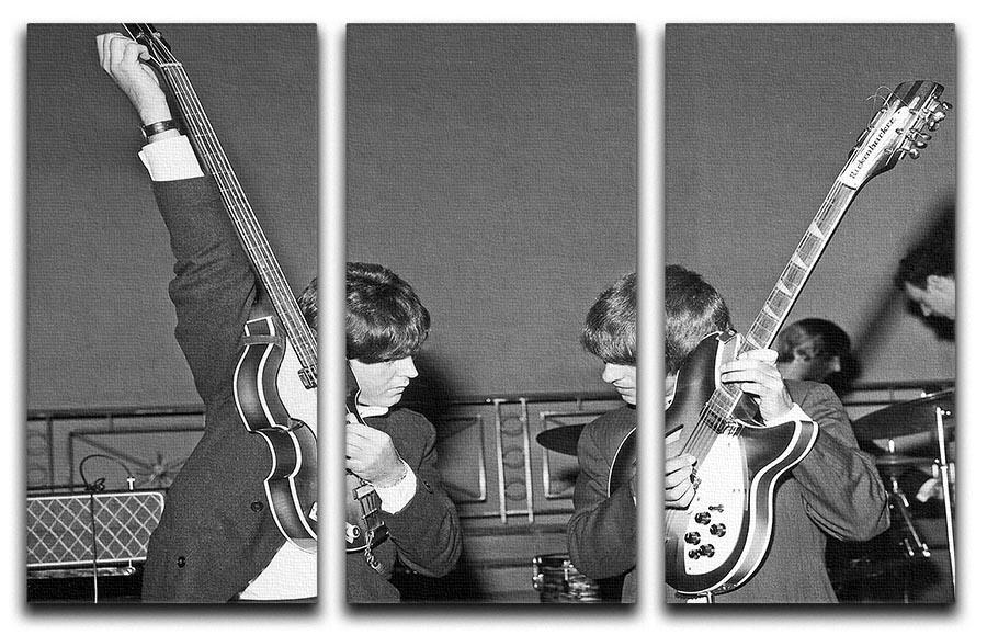 Paul McCartney and George Harrison tune their guitars 3 Split Panel Canvas Print - Canvas Art Rocks - 1