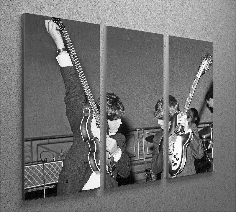 Paul McCartney and George Harrison tune their guitars 3 Split Panel Canvas Print - Canvas Art Rocks - 2