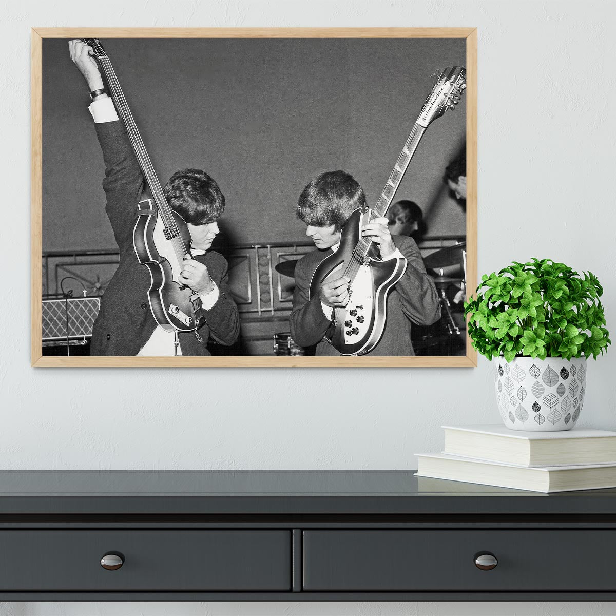 Paul McCartney and George Harrison tune their guitars Framed Print - Canvas Art Rocks - 4