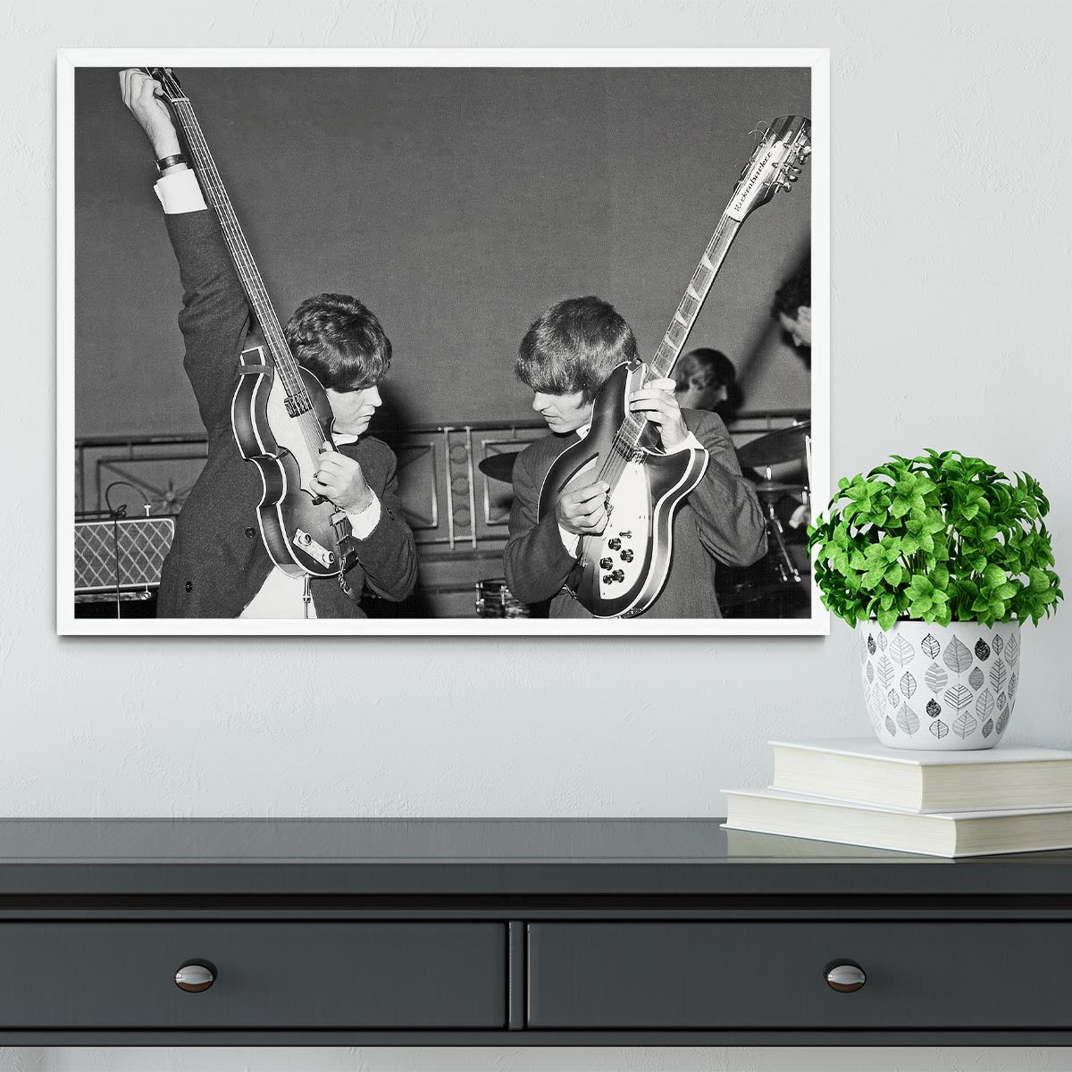 Paul McCartney and George Harrison tune their guitars Framed Print - Canvas Art Rocks -6