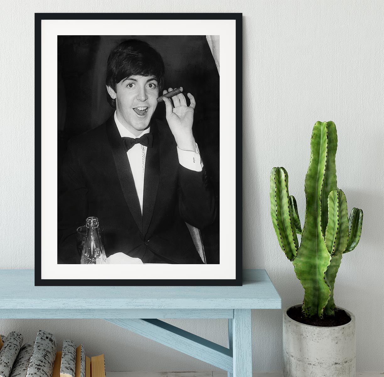 Paul McCartney with a cigar Framed Print - Canvas Art Rocks - 1