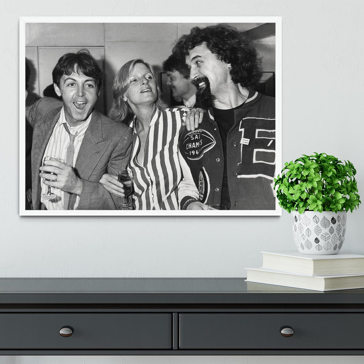 Paul and Linda McCartney with Billy Connolly Framed Print - Canvas Art Rocks -6