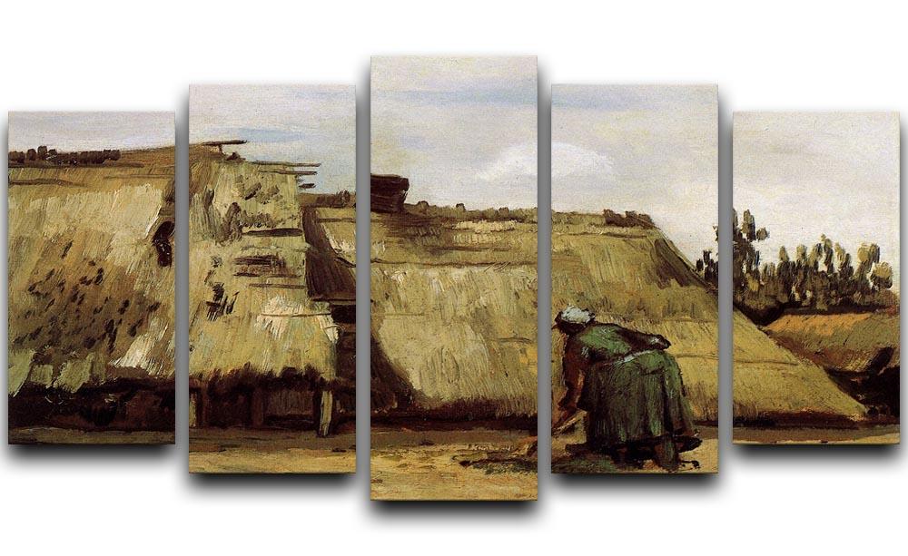 Peasant Woman Digging in Front of Her Cottage by Van Gogh 5 Split Panel Canvas  - Canvas Art Rocks - 1
