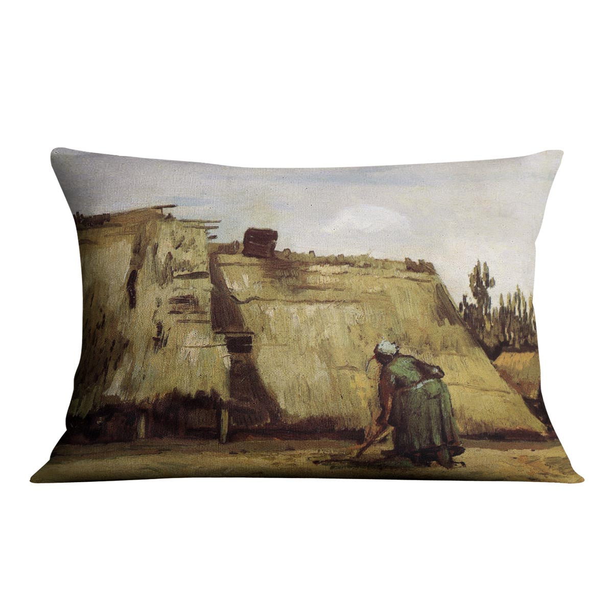 Peasant Woman Digging in Front of Her Cottage by Van Gogh Cushion