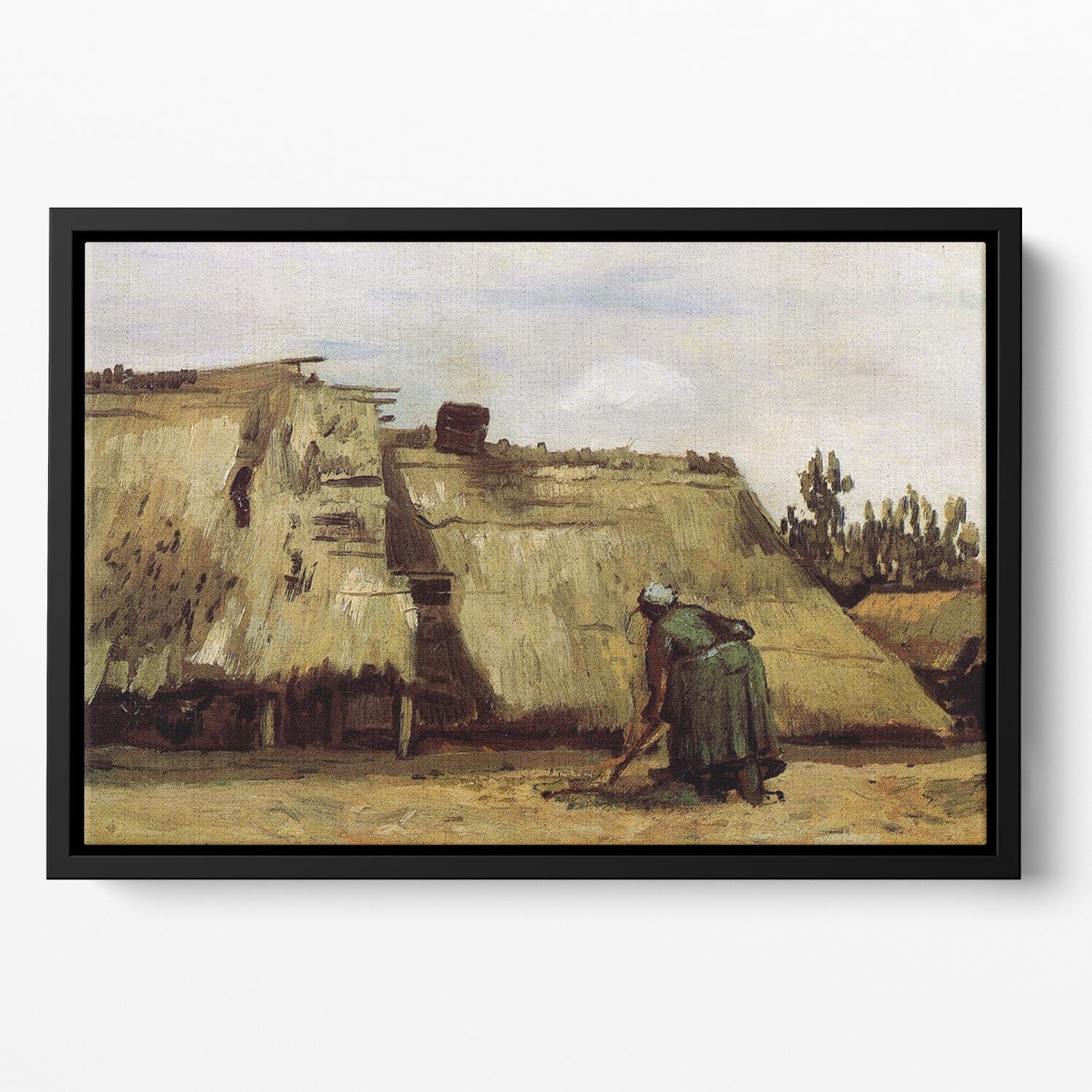 Peasant Woman Digging in Front of Her Cottage by Van Gogh Floating Framed Canvas