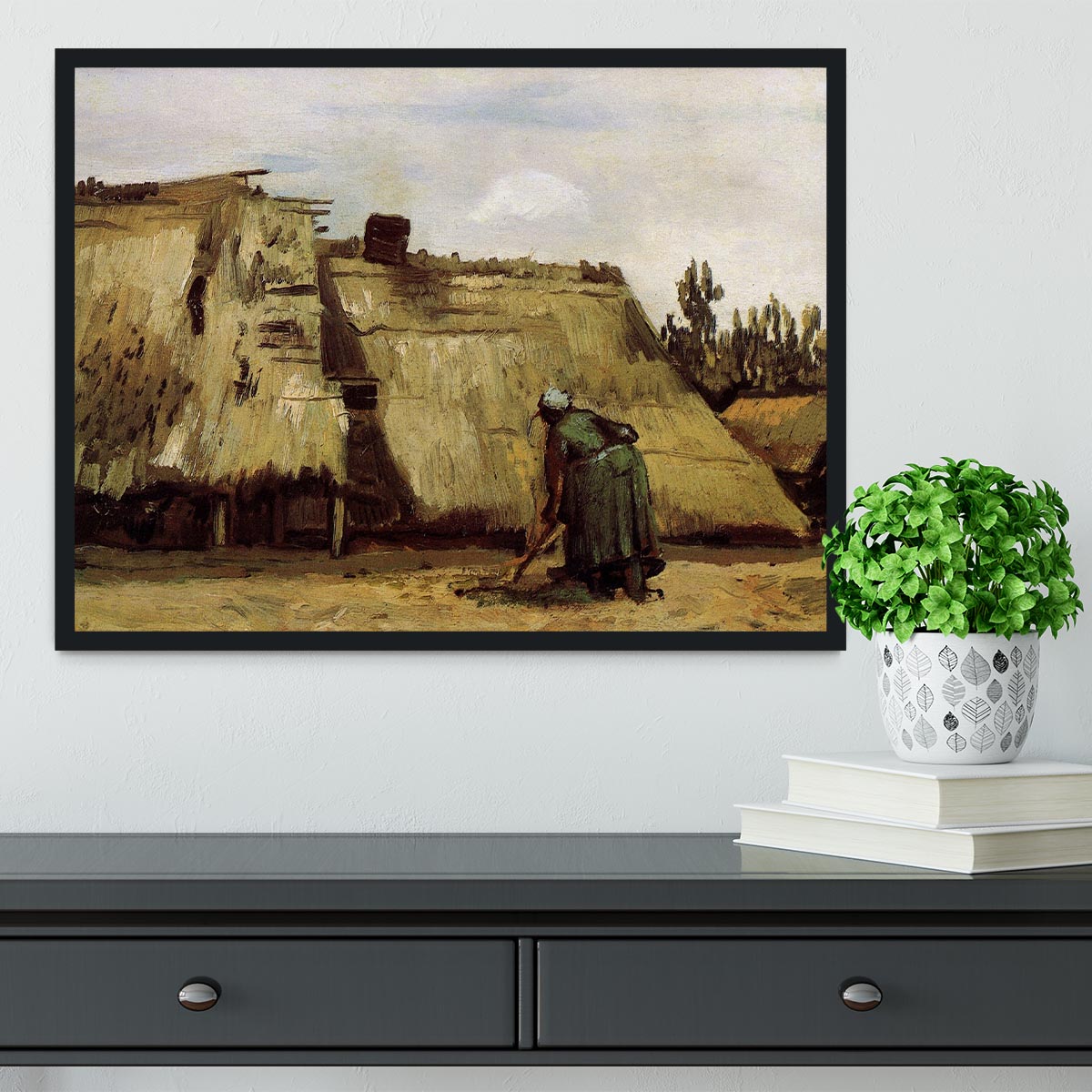 Peasant Woman Digging in Front of Her Cottage by Van Gogh Framed Print - Canvas Art Rocks - 2
