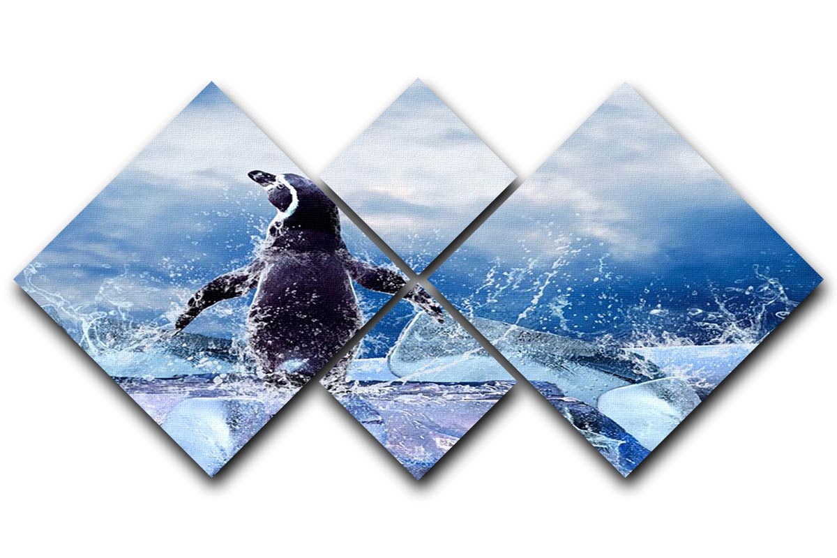 Penguin on the Ice in water drops 4 Square Multi Panel Canvas - Canvas Art Rocks - 1