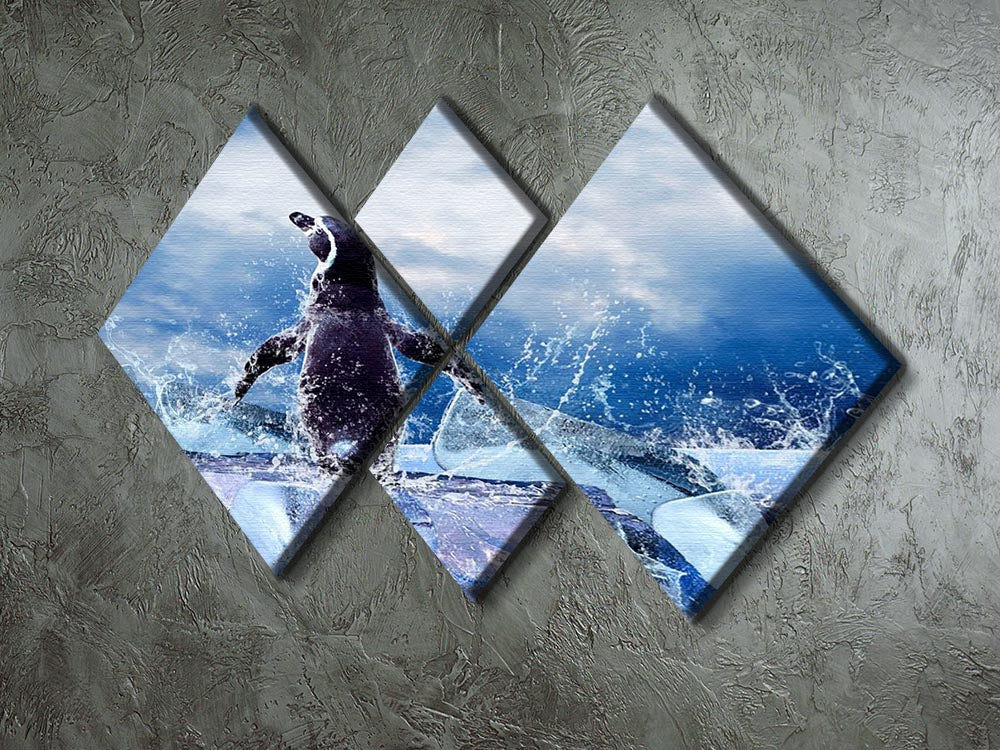 Penguin on the Ice in water drops 4 Square Multi Panel Canvas - Canvas Art Rocks - 2