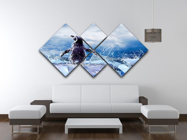 Penguin on the Ice in water drops 4 Square Multi Panel Canvas - Canvas Art Rocks - 3