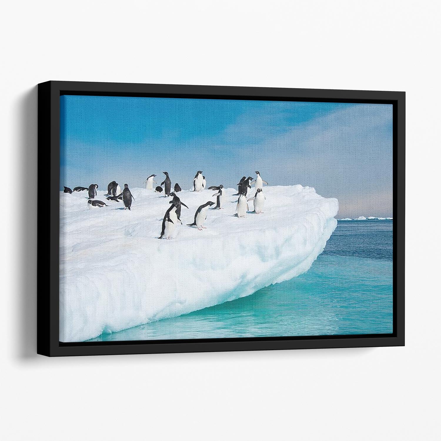 Penguins on Iceberg Floating Framed Canvas - Canvas Art Rocks - 1