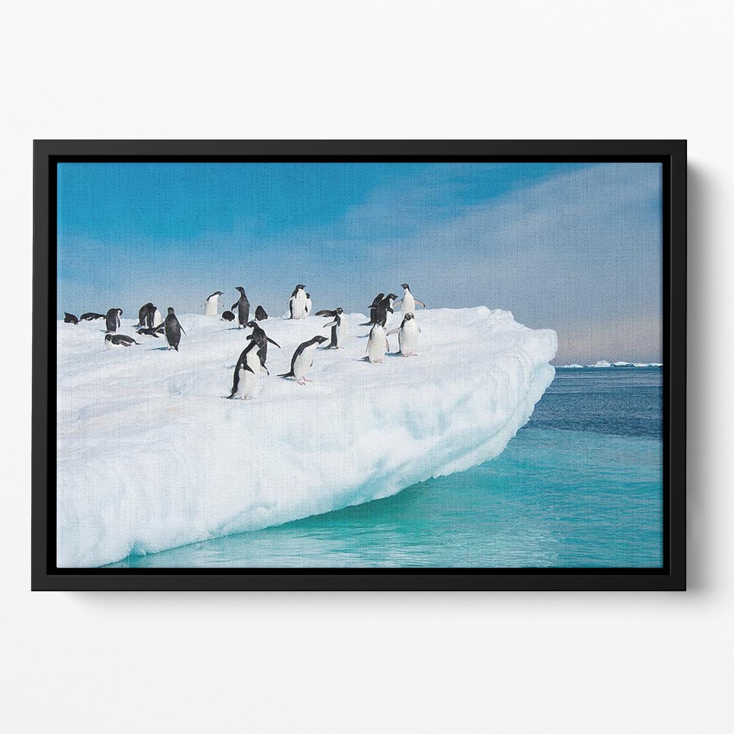 Penguins on Iceberg Floating Framed Canvas - Canvas Art Rocks - 2