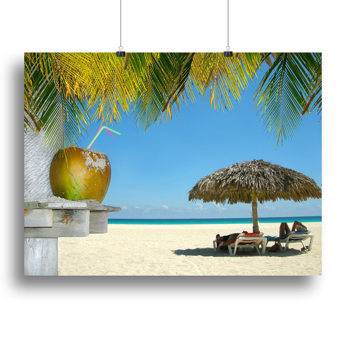 People relaxing under tropical huts with coconut Canvas Print or Poster - Canvas Art Rocks - 2