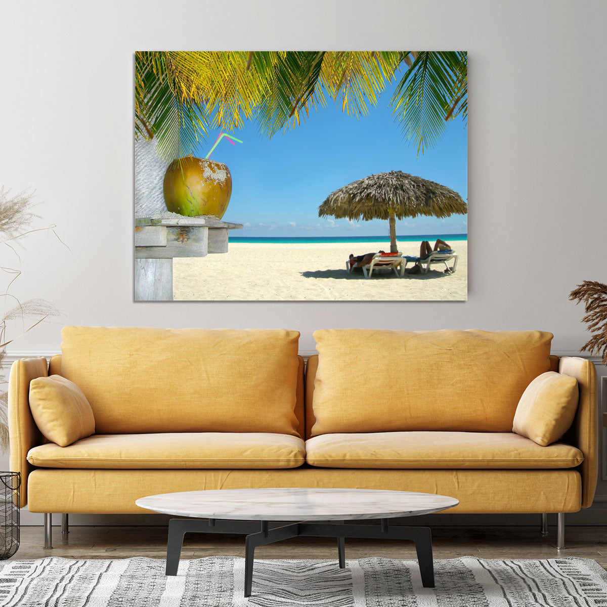 People relaxing under tropical huts with coconut Canvas Print or Poster - Canvas Art Rocks - 4