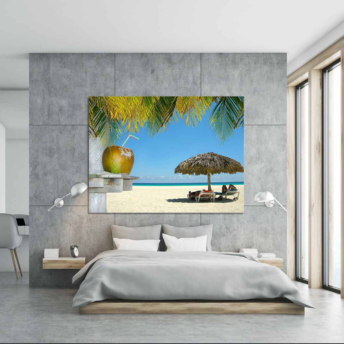 People relaxing under tropical huts with coconut Canvas Print or Poster - Canvas Art Rocks - 5
