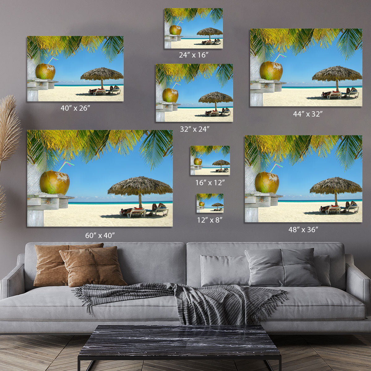 People relaxing under tropical huts with coconut Canvas Print or Poster - Canvas Art Rocks - 7