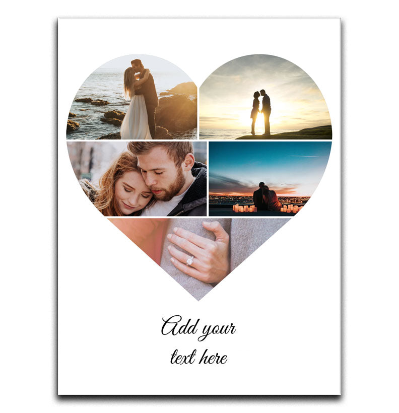 Personalised 5 Love Heart Photo Collage Canvas