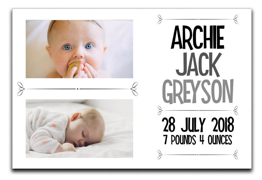 Personalised New Baby 2 Photo Canvas a