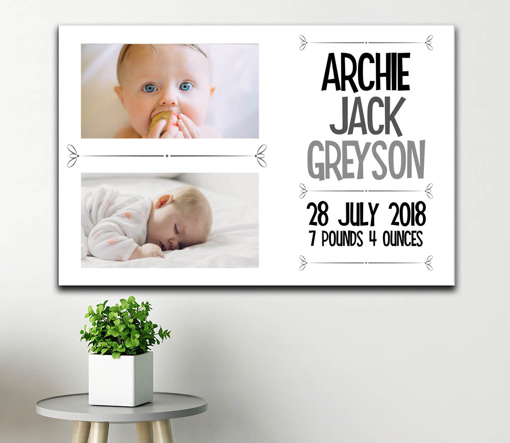 Personalised New Baby 2 Photo Canvas c