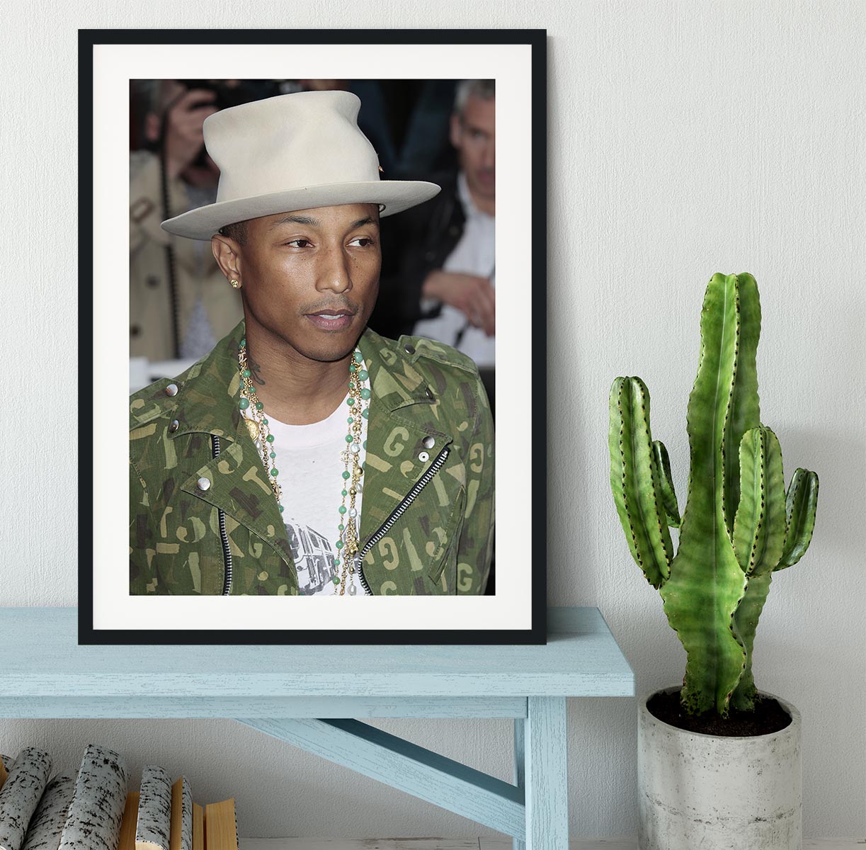 Pharrell Williams in a hat Framed Print - Canvas Art Rocks - 1
