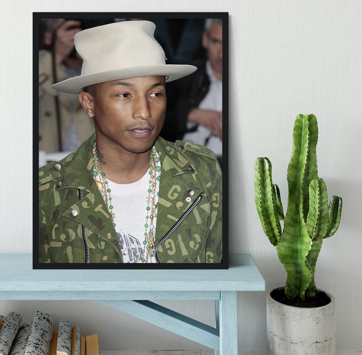 Pharrell Williams in a hat Framed Print - Canvas Art Rocks - 2