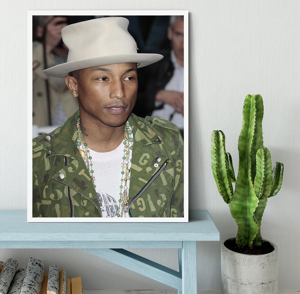 Pharrell Williams in a hat Framed Print - Canvas Art Rocks -6
