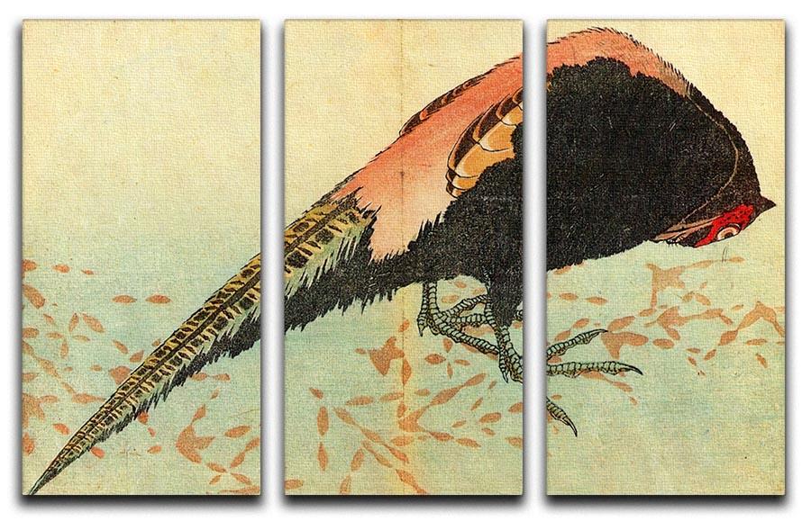 Pheasant on the snow by Hokusai 3 Split Panel Canvas Print - Canvas Art Rocks - 1