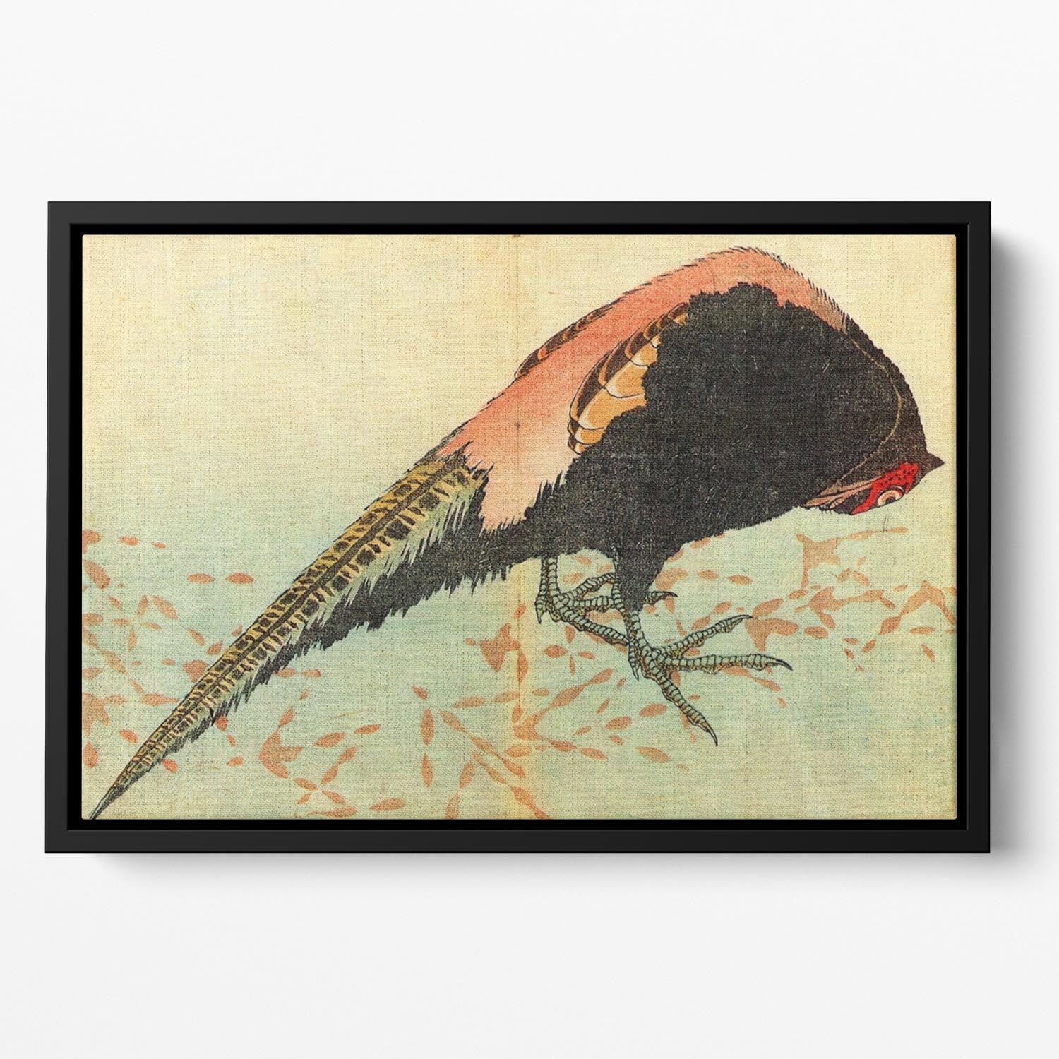 Pheasant on the snow by Hokusai Floating Framed Canvas