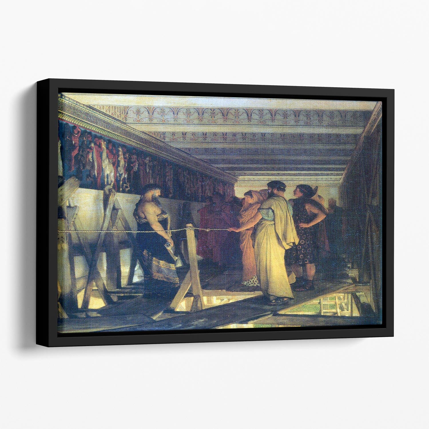 Phidias shows his friends from the Parthenon frieze detail by Alma Tadema Floating Framed Canvas - Canvas Art Rocks - 1