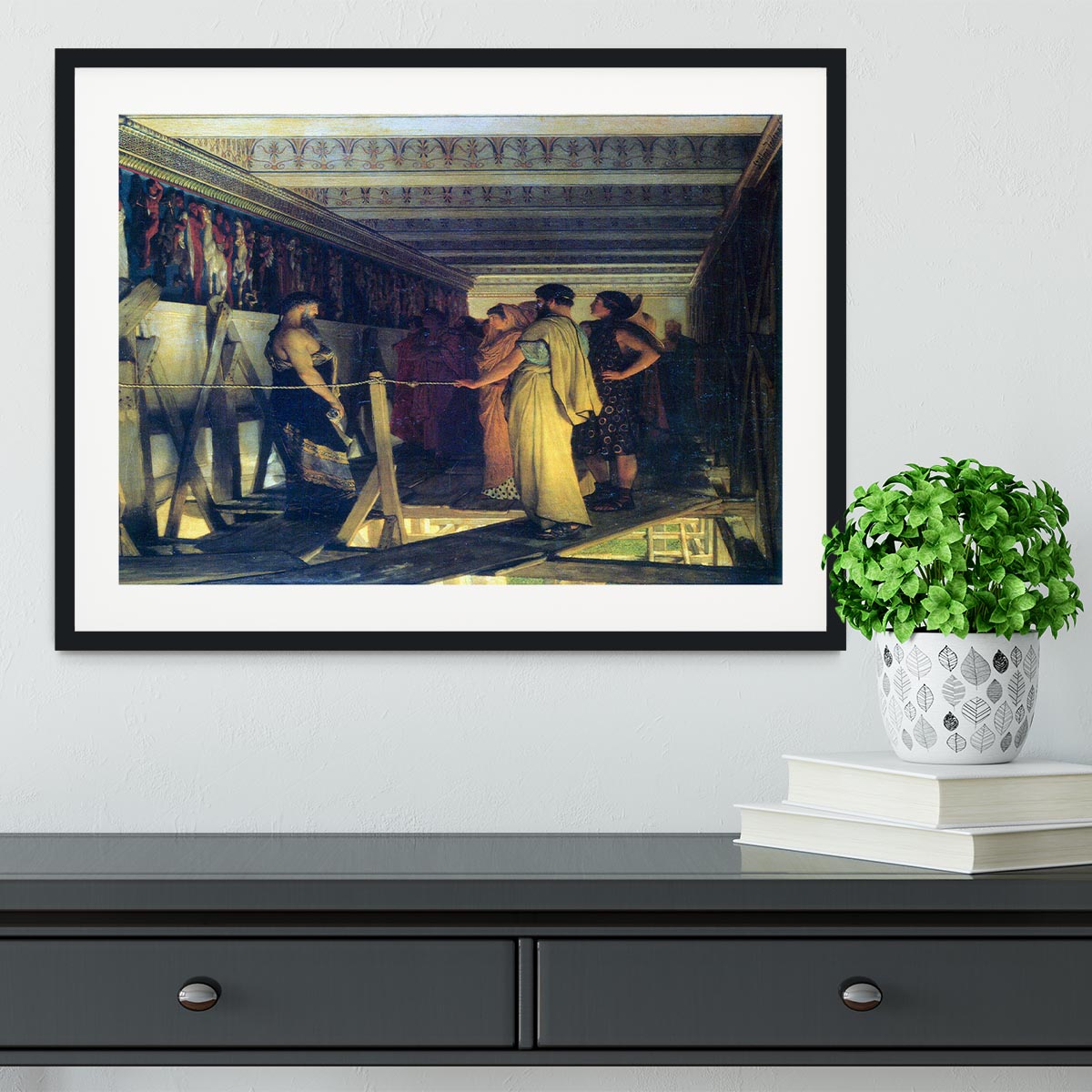Phidias shows his friends from the Parthenon frieze detail by Alma Tadema Framed Print - Canvas Art Rocks - 1