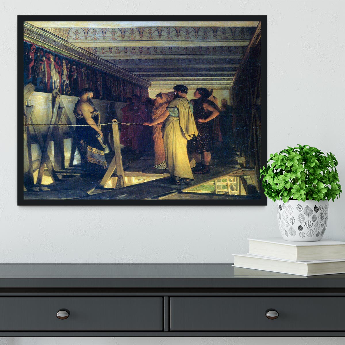 Phidias shows his friends from the Parthenon frieze detail by Alma Tadema Framed Print - Canvas Art Rocks - 2