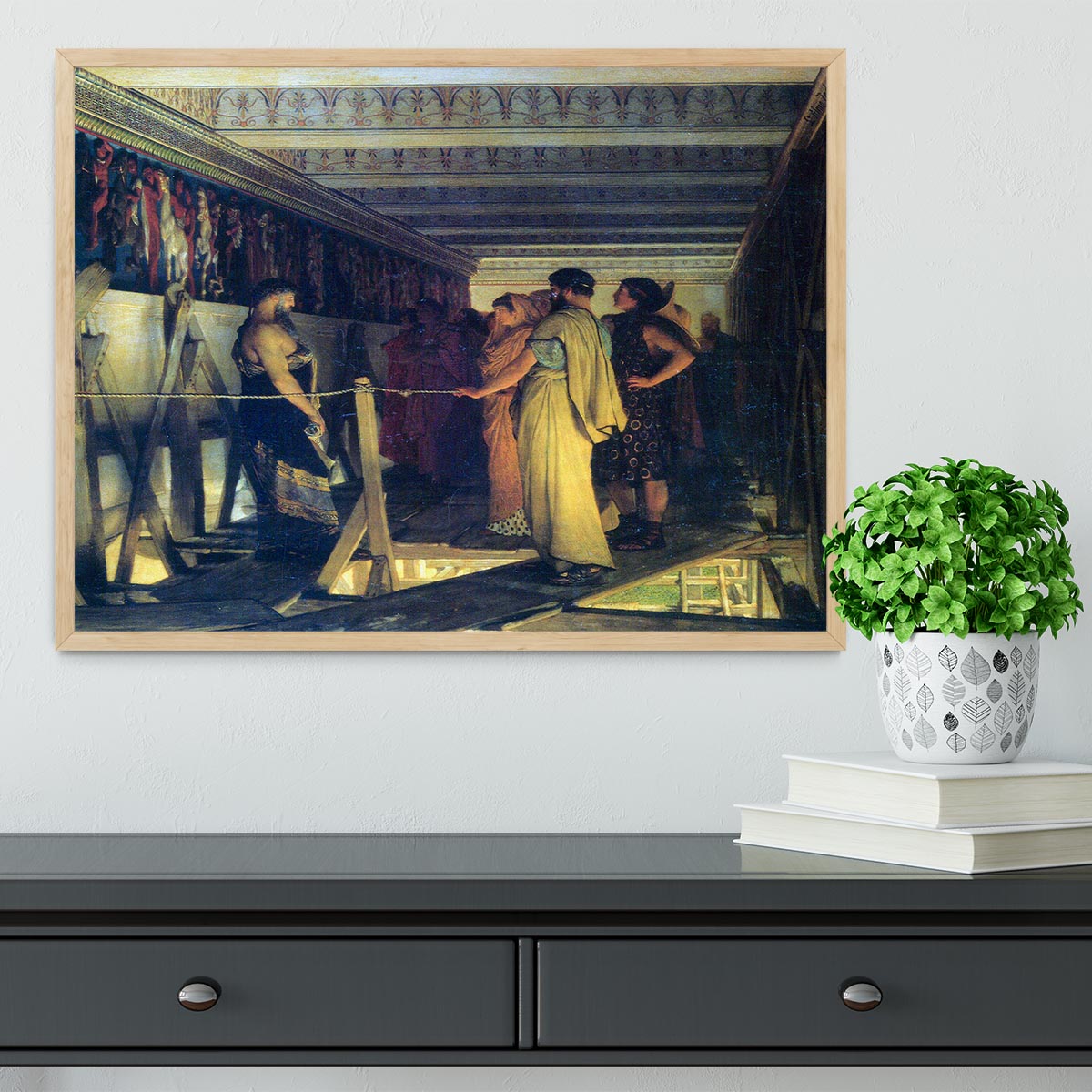 Phidias shows his friends from the Parthenon frieze detail by Alma Tadema Framed Print - Canvas Art Rocks - 4