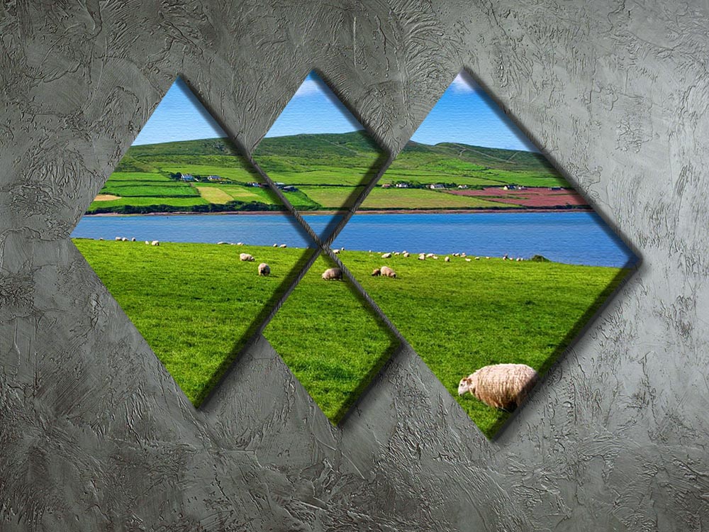 Photo sheep in rural landscape for farming 4 Square Multi Panel Canvas - Canvas Art Rocks - 2